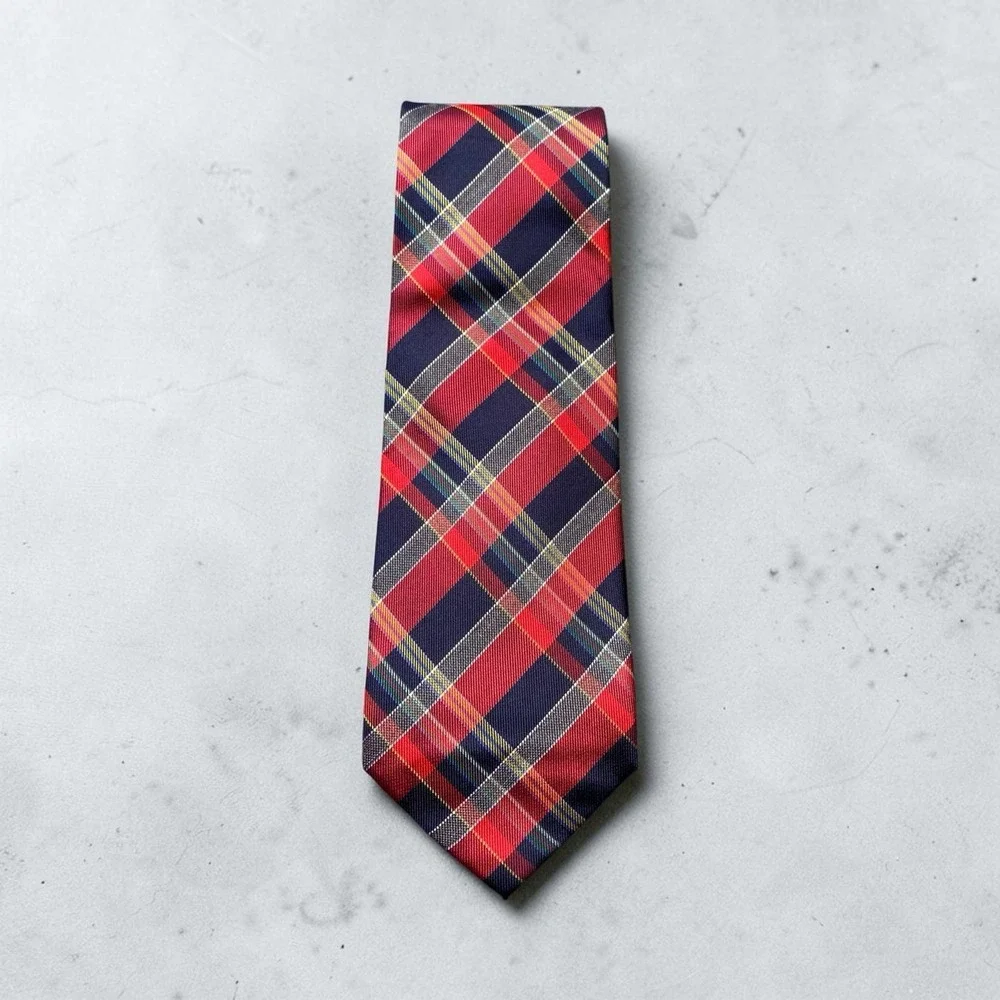 Countess Mara Necktie Plaid Red Navy Tartan Preppy Classic Traditional Dress